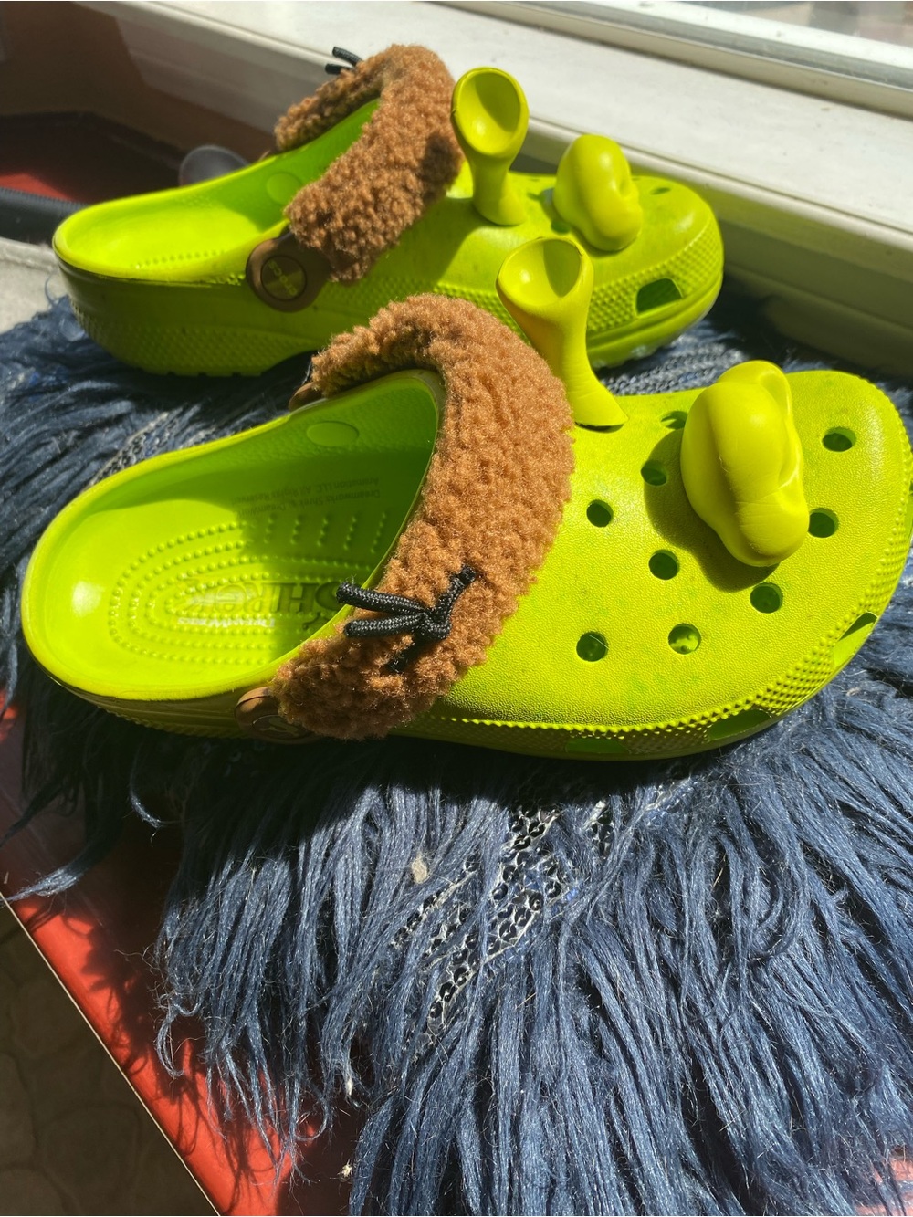CROCS Lime Green Fuzzy Strap Classic Clog Sandals